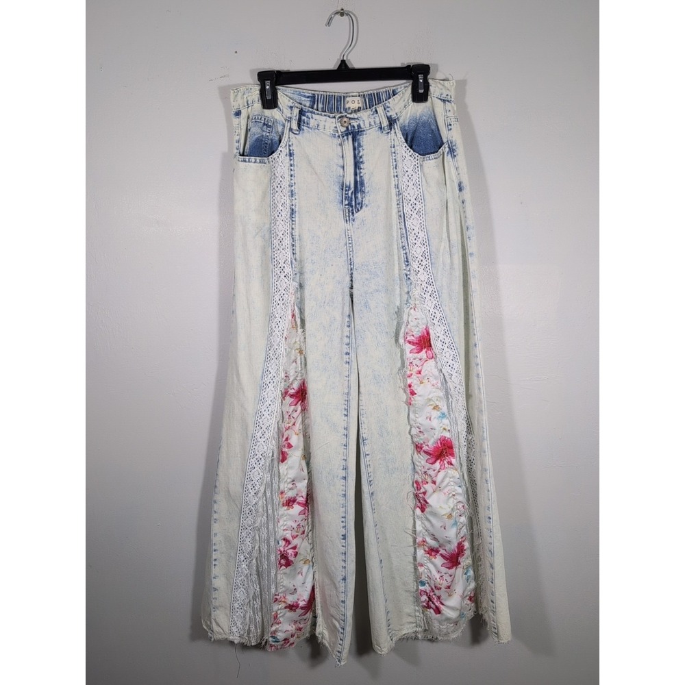 POL LA Boutique Brand Size Medium Floral Lace Wide Leg Distressed Pants